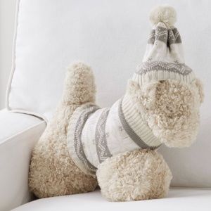 Pottery Barn Doodle Faux Fur Dog with Sweater Couch Pillow
